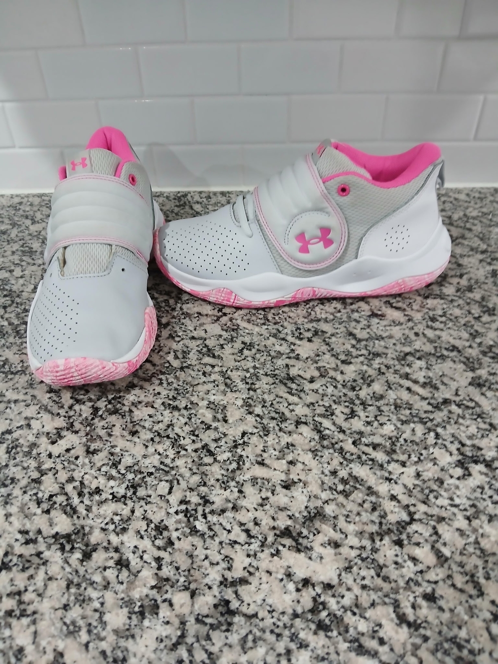 Under Armour Kids White and Pink Sneakers
